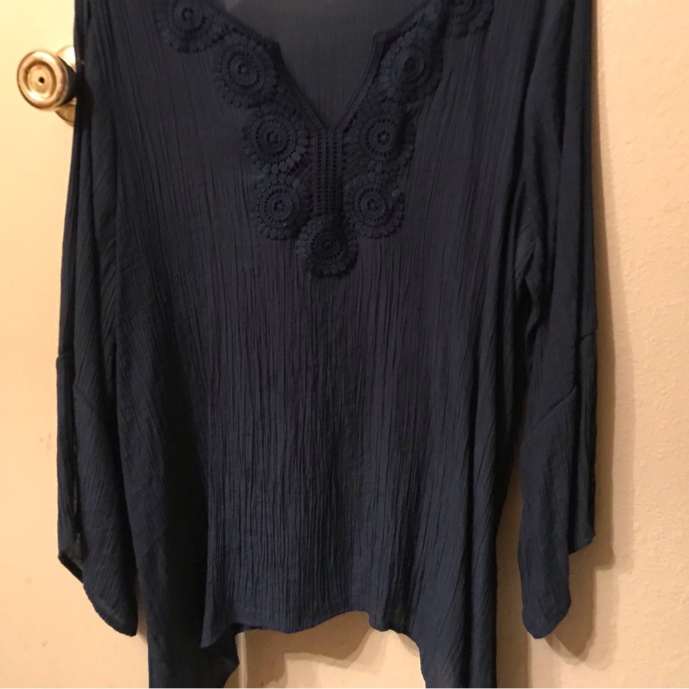 Counterparts Blue Pleated Ruffled Blouse - Picture 3 of 3